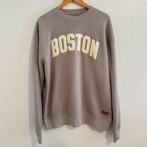 Boston Chenille Letter Crewneck Sweatshirt Taupe Ultra-Soft Bay State Gear (XL)